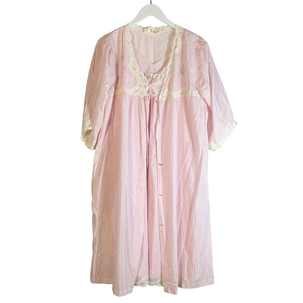 Barbizon Size Large Blush Pink Floral Sleeveless Nightgown Robe Set Negligee Vtg